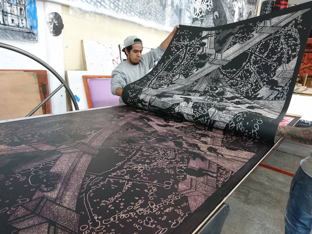 Making of: A Night At The Malecon, woodcut, 2017